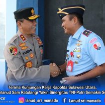 Bertemu Kapolda Sulawesi Utara Irjen Pol. Yudhiawan, S.H., S.I.K., M.M., M.Si., diruang Audensi Mako Lanud Sam Ratulangi, Manado. Senin (8/1/2024), Danlanud Sam Ratulangi Marsma TNI Ramot C.P. Sinaga, S.E., M.Han.,yakin Sinergitas TNI-Polri Semakin Solid