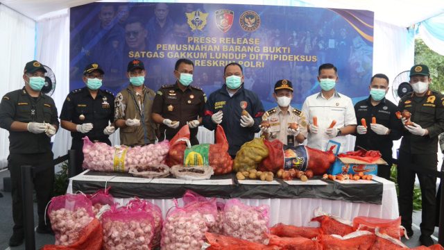 Aparat penegak hukum bersama sejumlah instansi terkait melakukan pemusnahan barang bukti dugaan penyelundupan bawang impor ilegal dari berbagai negara yang diduga masuk ke wilayah Indonesia melalui jalur tikus di perbatasan Malaysia.