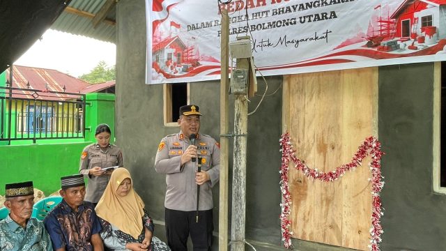 Polres Bolaang Mongondow Utara meresmikan program bedah rumah bagi warga kurang mampu di Desa Paku Selatan, Kecamatan Bolangitang Barat, Rabu (17/6/2026).