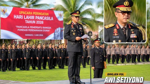 Polda Sulawesi Utara menggelar Upacara Peringatan Hari Lahir Pancasila Tahun 2026 di Lapangan Presisi Polda Sulut, Senin (1/6/2026).