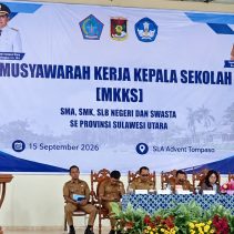 Musyawarah Kerja Kepala Sekolah (MKKS) gabungan SMA, SMK, dan SLB se-Sulawesi Utara digelar di Kompleks Sekolah Lanjutan Atas (SLA) Advent Tompaso, Kabupaten Minahasa, Selasa (15/9/2026).
